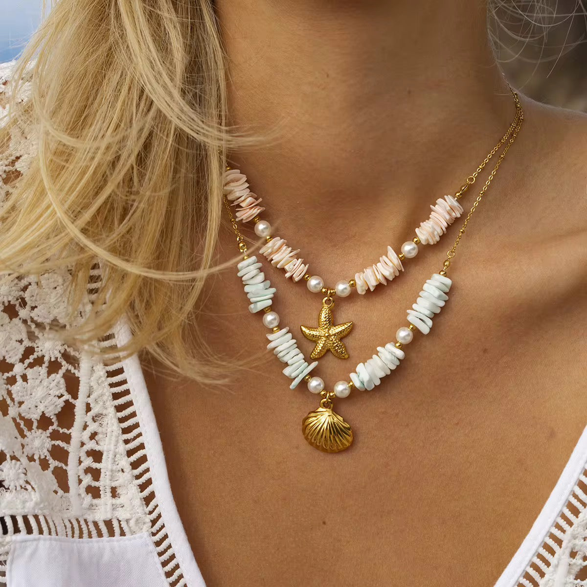 Aquamarine Shell Necklace