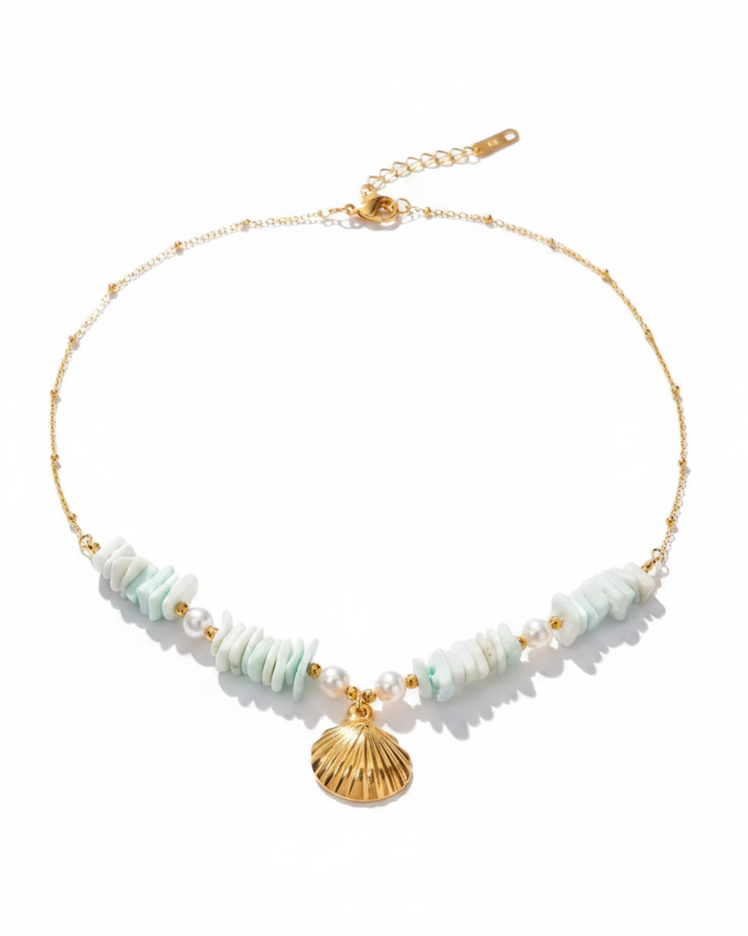 Aquamarine Shell Necklace