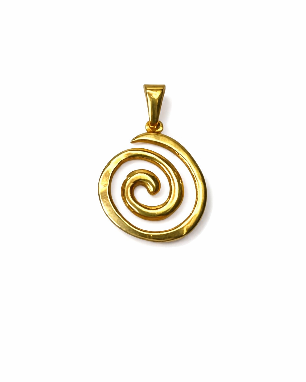 Gold spiral pendant on a white background