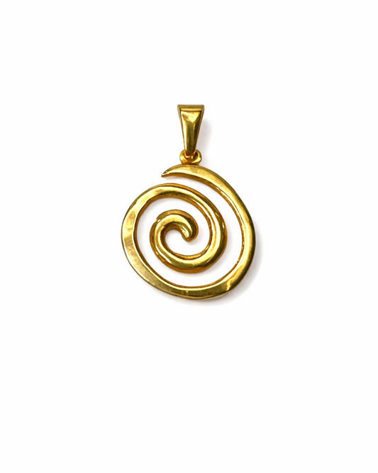 Gold spiral pendant on a white background