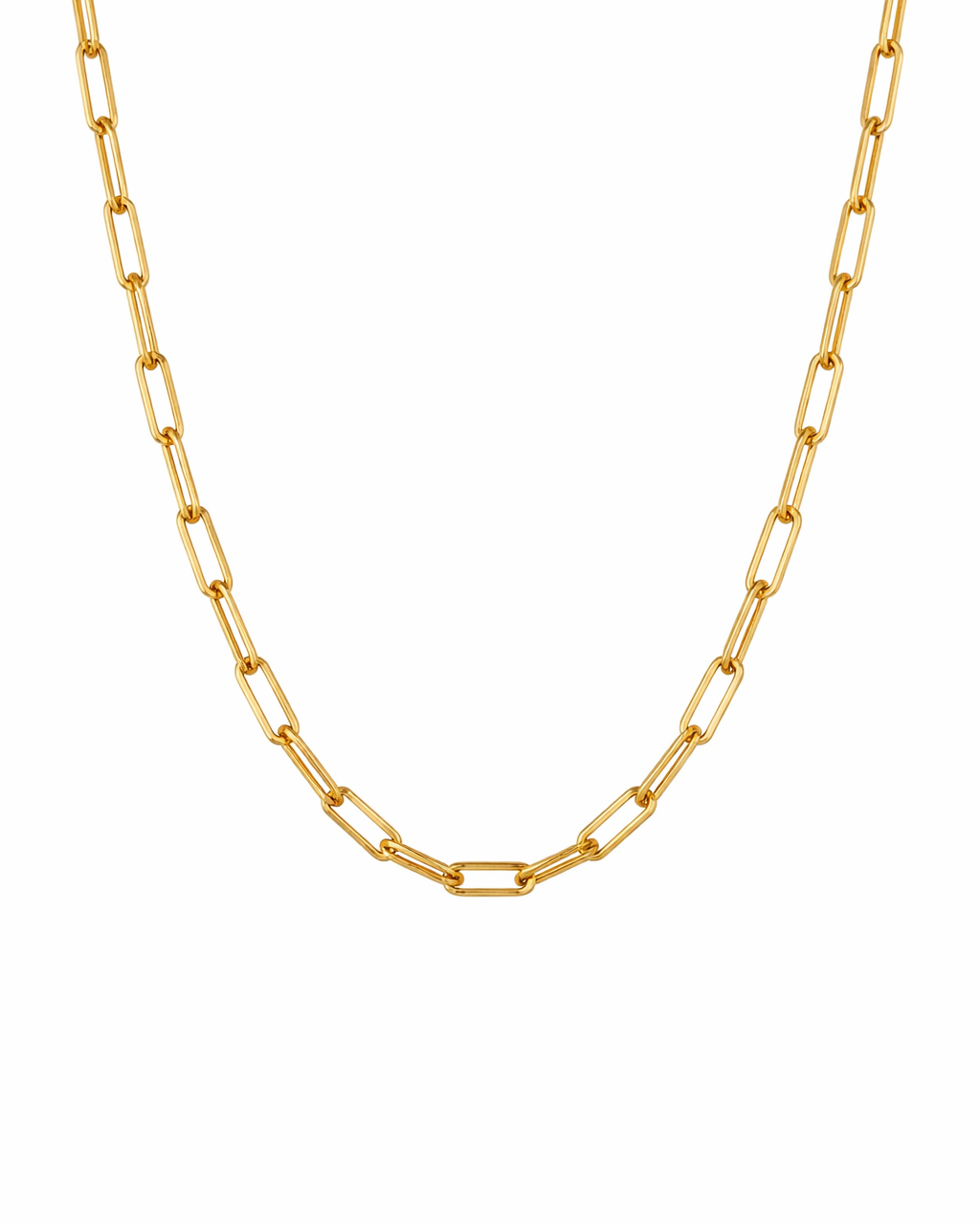 Gold chain necklace on a white background