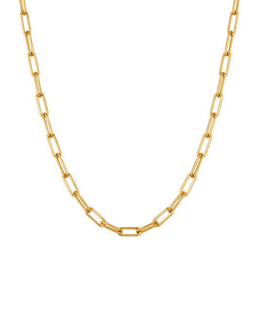 Gold chain necklace on a white background