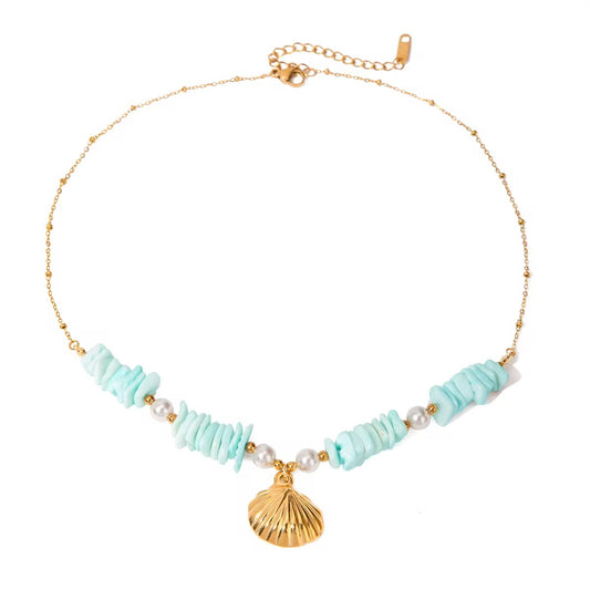 Aquamarine Shell Necklace