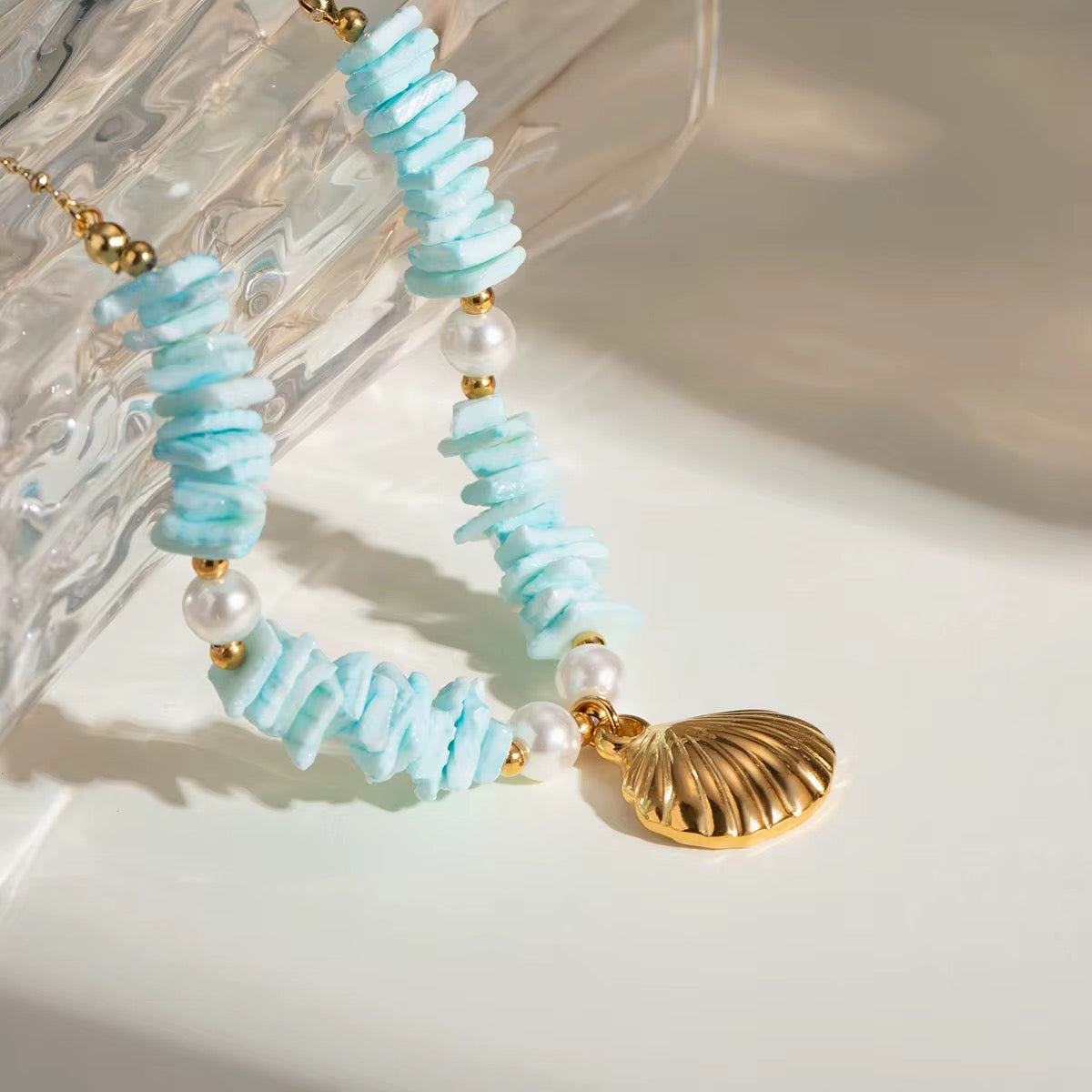 Aquamarine Shell Necklace