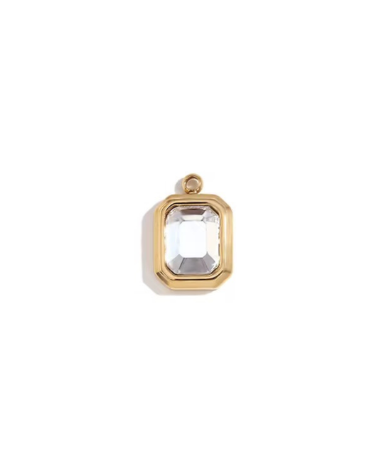 April Clear Quartz Rectangle Charm