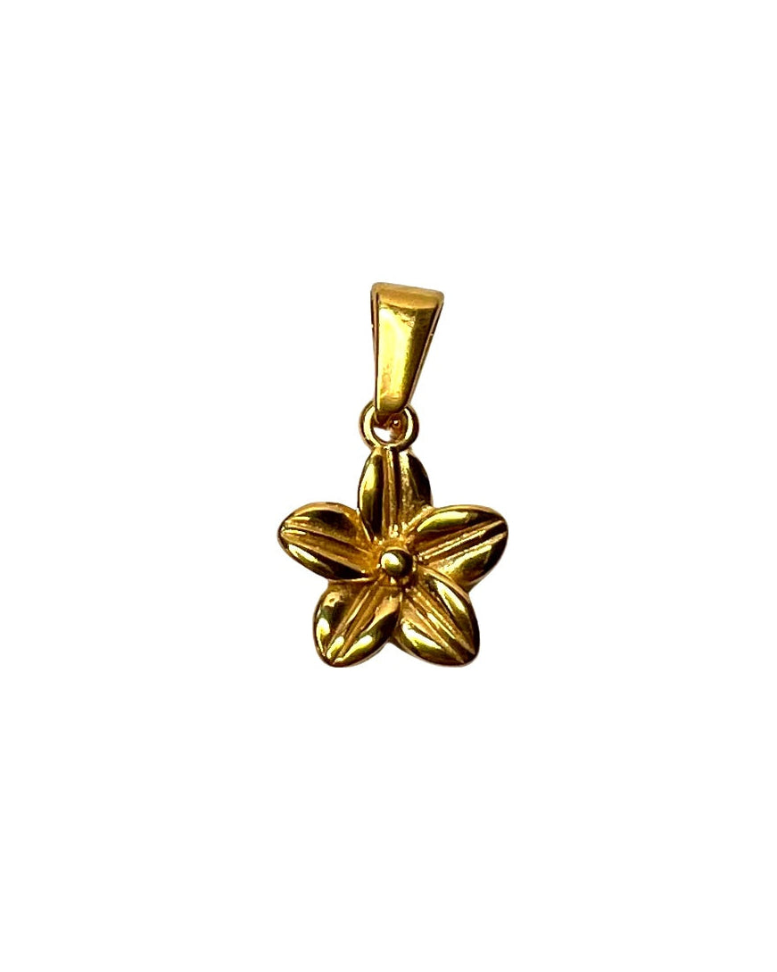 Gold flower-shaped pendant on a white background